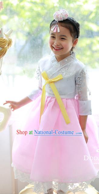 Korean National Handmade Formal Occasions Embroidered White Blouse and Pink Dress Hanbok Costume for Kids