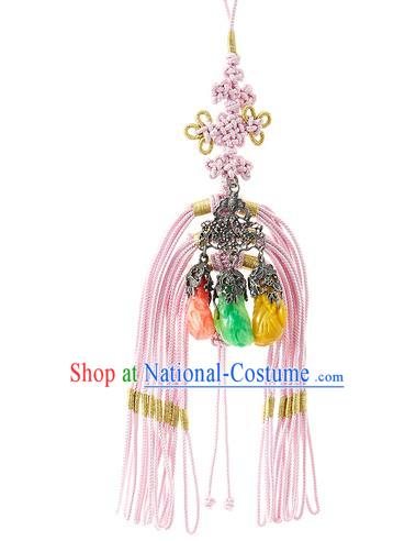 Traditional Korean Accessories Bride Chinese Knots Waist Pendant Palace Taeniasis, Asian Korean Wedding Hanbok Pink Tassel Waist Decorations for Women