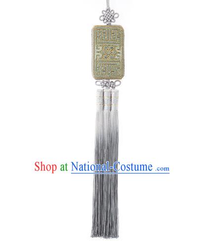 Korean National Accessories Bride Embroidered Waist Pendant, Asian Korean Wedding Hanbok Grey Tassel Waist Decorations for Women