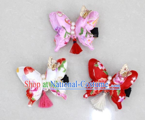 Traditional Korean Hair Accessories Butterfly Pearls Hair Stick, Asian Korean Wedding Hanbok Hair Decorations Headwear for Kids