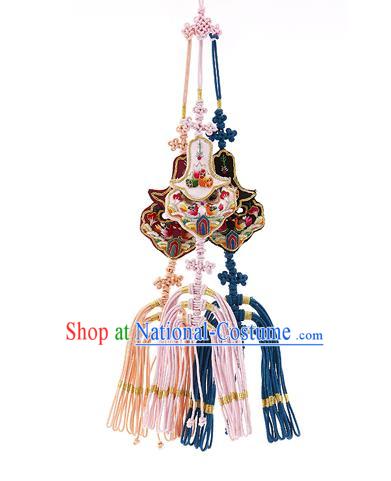 Korean National Accessories Bride Embroidered Waist Pendant, Asian Korean Wedding Hanbok Tassel Palace Taeniasis Waist Decorations for Women