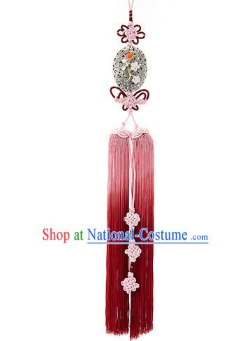 Korean National Accessories Bride Waist Pendant, Asian Korean Wedding Hanbok Red Tassel Palace Taeniasis Waist Decorations for Women