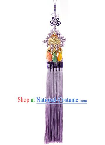 Korean National Accessories Bride Waist Pendant, Asian Korean Wedding Hanbok Purple Tassel Palace Taeniasis Waist Decorations for Women