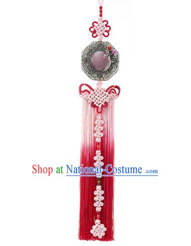 Korean National Accessories Bride Chinese Knots Waist Pendant, Asian Korean Wedding Hanbok Pink Tassel Palace Taeniasis Waist Decorations for Women