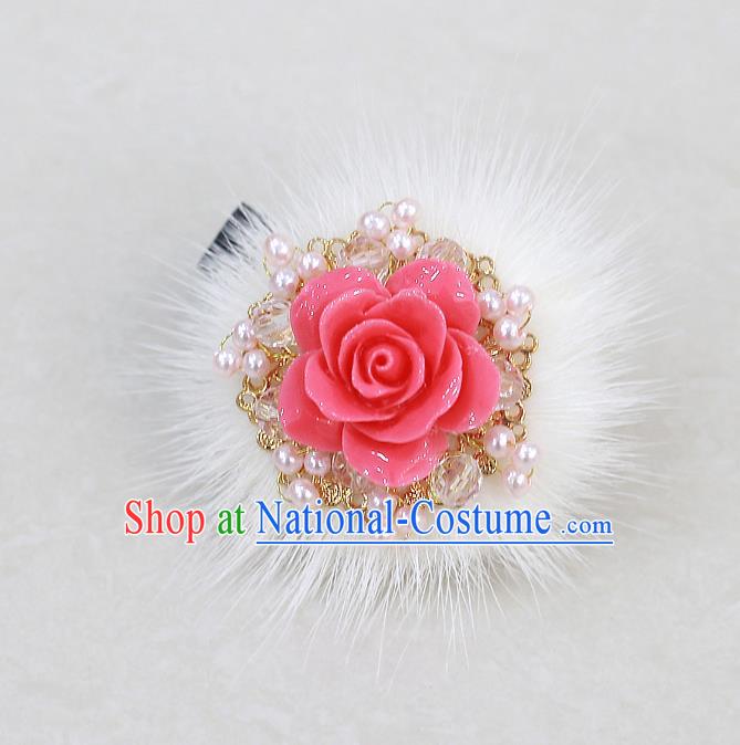 Traditional Korean Hair Accessories Rose Pearls Hair Stick, Asian Korean Wedding Hanbok Hair Decorations Headwear for Kids