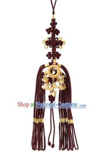 Traditional Korean Accessories Bride Chinese Knots Waist Pendant Palace Taeniasis, Asian Korean Wedding Hanbok Brown Tassel Waist Decorations for Women