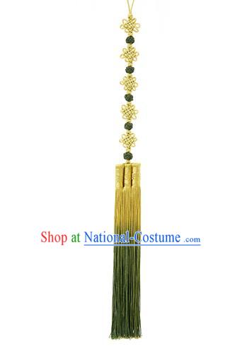 Korean National Accessories Bride Chinese Knots Waist Pendant, Asian Korean Wedding Hanbok Green Tassel Palace Taeniasis Waist Decorations for Women