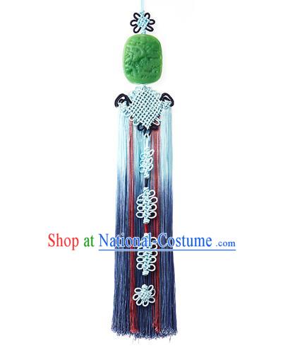 Korean National Accessories Bride Chinese Knots Waist Pendant, Asian Korean Wedding Hanbok Blue Tassel Palace Taeniasis Waist Decorations for Women