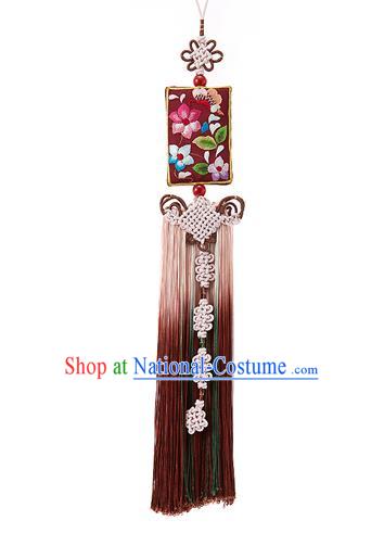 Korean National Accessories Bride Chinese Knots Embroidered Waist Pendant, Asian Korean Wedding Hanbok Coffee Tassel Palace Taeniasis Waist Decorations for Women