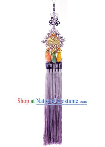 Traditional Korean Accessories Waist Pendant Chinese Knot Palace Taeniasis, Asian Korean Wedding Hanbok Purple Tassel Waist Decorations for Women