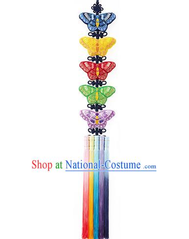 Traditional Korean Accessories Waist Pendant Embroidered Butterfly Palace Taeniasis, Asian Korean Wedding Hanbok Tassel Waist Decorations for Women