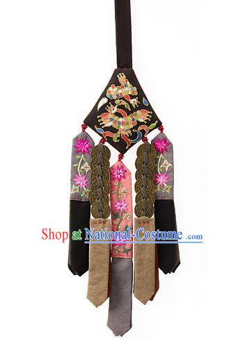 Traditional Korean Accessories Waist Pendant Embroidered Palace Taeniasis, Asian Korean Wedding Hanbok Copper Cash Tassel Waist Decorations for Women