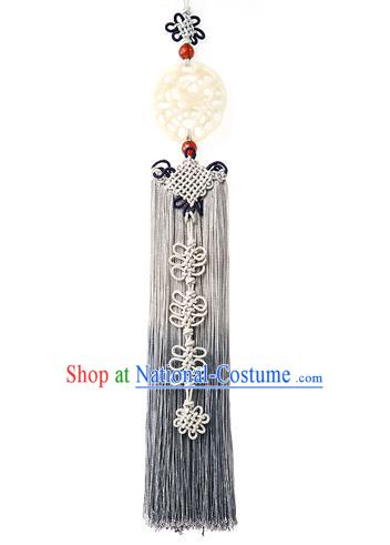 Traditional Korean Accessories Waist Pendant Chinese Knot Palace Taeniasis, Asian Korean Wedding Hanbok Grey Tassel Waist Decorations for Women