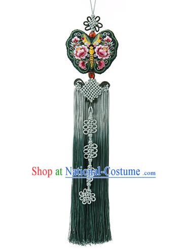 Traditional Korean Accessories Embroidered Waist Pendant Chinese Knot Palace Taeniasis, Asian Korean Wedding Hanbok Green Tassel Waist Decorations for Women