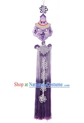 Traditional Korean Accessories Embroidered Waist Pendant Chinese Knot Palace Taeniasis, Asian Korean Wedding Hanbok Purple Tassel Waist Decorations for Women