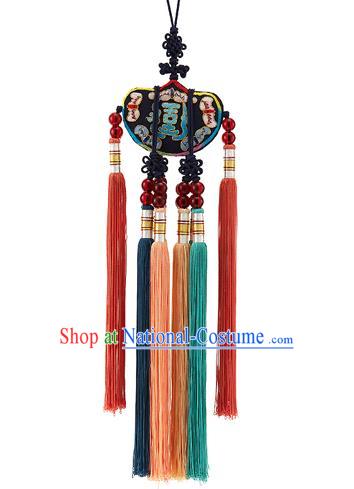 Traditional Korean Accessories Embroidered Black Waist Pendant Chinese Knot Palace Taeniasis, Asian Korean Wedding Hanbok Tassel Waist Decorations for Women