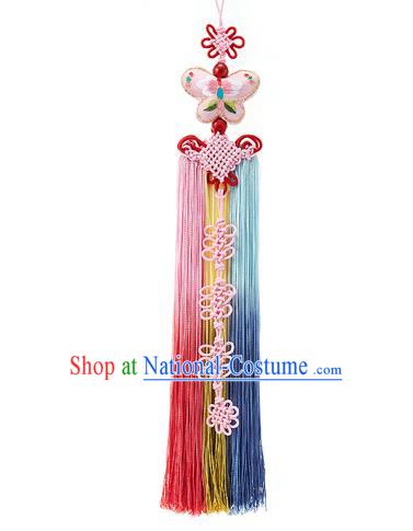 Traditional Korean Accessories Embroidered Pink Butterfly Waist Pendant Chinese Knot Palace Taeniasis, Asian Korean Wedding Hanbok Tassel Waist Decorations for Women