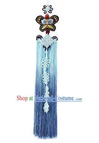 Traditional Korean Accessories Embroidered Black Butterfly Waist Pendant Chinese Knot Palace Taeniasis, Asian Korean Wedding Hanbok Tassel Waist Decorations for Women