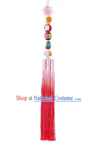 Traditional Korean Accessories Embroidered Waist Pendant Chinese Knot Palace Taeniasis, Asian Korean Wedding Hanbok Pink Tassel Waist Decorations for Women