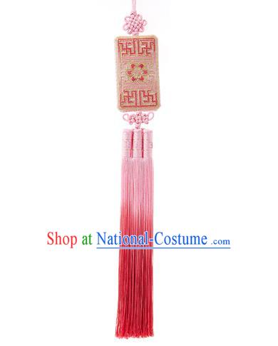 Korean National Accessories Bride Embroidered Pink Chinese Knots Waist Pendant, Asian Korean Wedding Hanbok Tassel Waist Decorations for Women