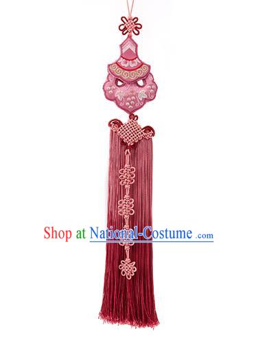 Korean National Accessories Bride Wedding Embroidered Pink Chinese Knots Waist Pendant, Asian Korean Hanbok Tassel Waist Decorations for Women