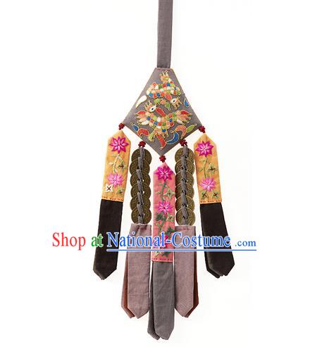 Korean National Accessories Bride Wedding Embroidered Copper Cash Waist Pendant, Asian Korean Hanbok Tassel Waist Decorations for Women