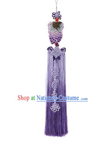 Korean National Accessories Bride Wedding Embroidered Grape Chinese Knots Waist Pendant, Asian Korean Hanbok Purple Tassel Waist Decorations for Women