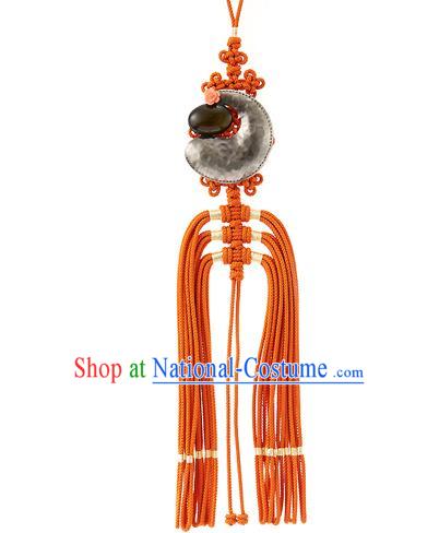 Korean National Accessories Bride Wedding Chinese Knot Waist Pendant, Asian Korean Hanbok Orange Tassel Waist Decorations for Women