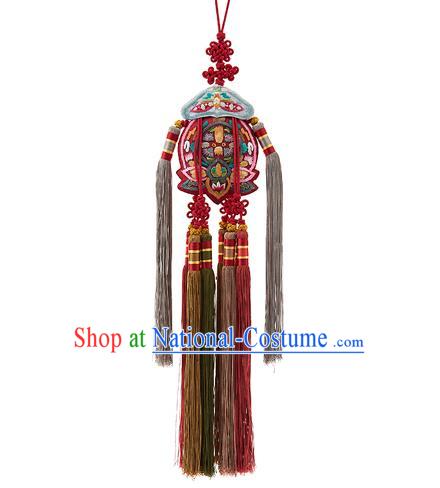 Korean National Belts Accessories Bride Wedding Embroidered Chinese Knot Waist Pendant, Asian Korean Hanbok Orange Tassel Waist Decorations for Women