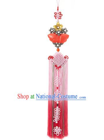 Korean National Belts Accessories Bride Wedding Jade Butterfly Chinese Knot Waist Pendant, Asian Korean Hanbok Orange Tassel Waist Decorations for Women