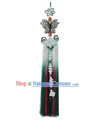 Asian Korean Hanbok Green Tassel Waist Decorations, Korean National Belts Accessories Wedding Bride Waist Pendant for Women