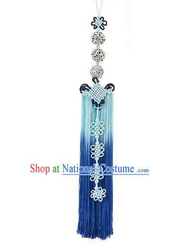 Asian Korean Hanbok Blue Tassel Waist Decorations, Korean National Belts Accessories Wedding Bride Waist Pendant for Women