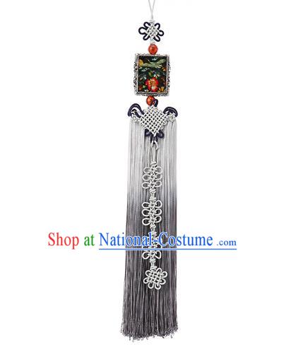 Asian Korean Hanbok Embroidered Grey Tassel Waist Decorations, Korean National Belts Accessories Wedding Bride Waist Pendant for Women