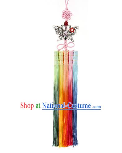 Asian Korean Hanbok Butterfly Colorful Tassel Waist Decorations, Korean National Belts Accessories Wedding Bride Waist Pendant for Women