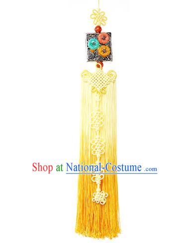 Asian Korean Hanbok Yellow Tassel Waist Decorations, Korean National Belts Accessories Wedding Bride Waist Pendant for Women