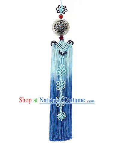 Asian Korean Hanbok Blue Tassel Waist Decorations, Korean National Belts Accessories Wedding Bride Waist Pendant for Women