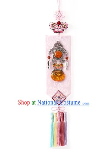 Asian Korean Hanbok Embroidered Butterfly Pink Waist Decorations, Korean National Belts Accessories Wedding Bride Waist Pendant for Women