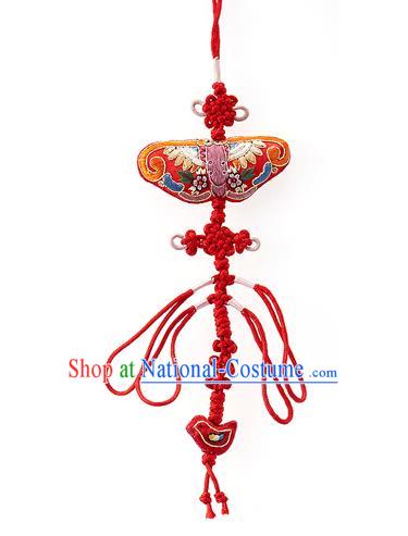 Asian Korean Hanbok Embroidered Red Tassel Waist Decorations, Korean National Belts Accessories Wedding Bride Waist Pendant for Women