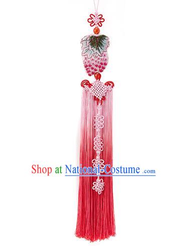 Korean National Accessories Bride Wedding Embroidered Grape Chinese Knots Waist Pendant, Asian Korean Hanbok Pink Tassel Waist Decorations for Women