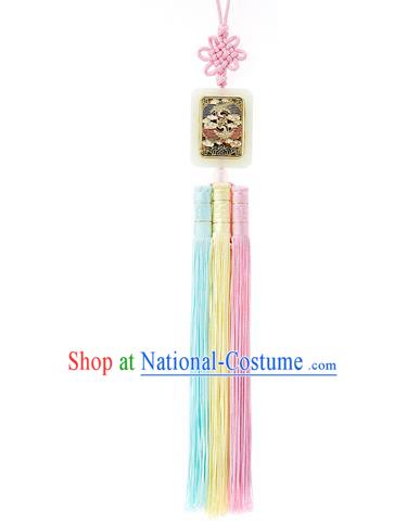 Korean National Belts Accessories Bride Wedding Embroidered Yellow Waist Pendant, Asian Korean Hanbok Orange Tassel Waist Decorations for Women