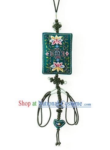 Asian Korean Hanbok Embroidered Lotus Green Waist Decorations, Korean National Belts Accessories Wedding Bride Waist Pendant for Women