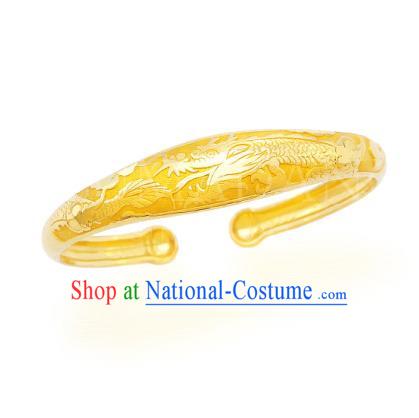 Asian Korean Hanbok Accessories Gold Dragon Longevity Bracelet for Baby