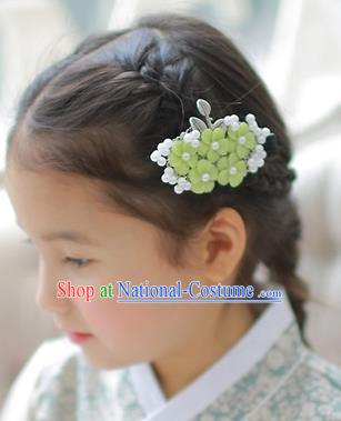 Korean National Hair Accessories Green Flowers Hair Stick, Asian Korean Hanbok Fashion Headwear Hair Claw for Kids