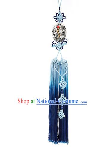 Korean National Belts Accessories Bride Wedding Hanbok Blue Waist Pendant, Asian Korean Tassel Chinese Knot Waist Decorations for Women