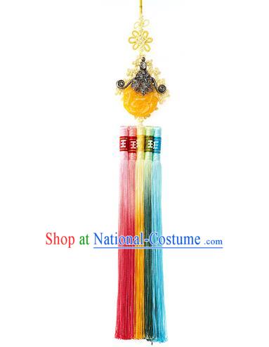 Korean National Belts Accessories Bride Wedding Hanbok Yellow Waist Pendant, Asian Korean Tassel Chinese Knot Waist Decorations for Women