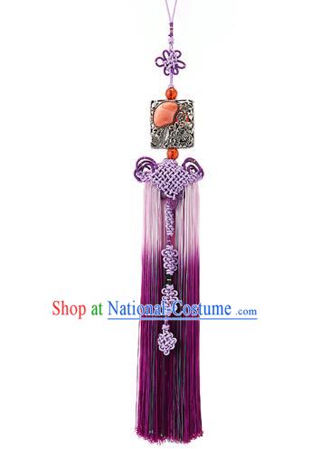 Korean National Belts Accessories Bride Wedding Hanbok Purple Waist Pendant, Asian Korean Tassel Chinese Knot Waist Decorations for Women