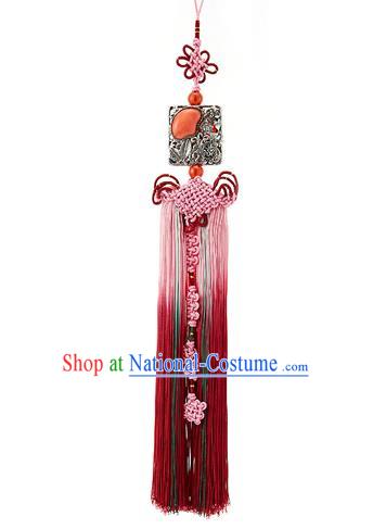 Korean National Belts Accessories Bride Wedding Hanbok Red Waist Pendant, Asian Korean Tassel Chinese Knot Waist Decorations for Women