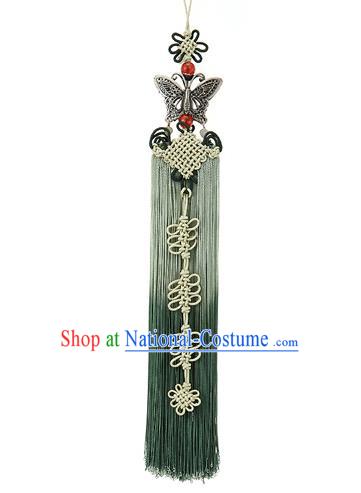 Korean National Belts Accessories Bride Wedding Hanbok Green Tassel Waist Pendant, Asian Korean Butterfly Chinese Knot Waist Decorations for Women