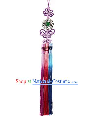 Korean National Belts Accessories Bride Wedding Hanbok Tassel Waist Pendant, Asian Korean Purple Chinese Knot Waist Decorations for Women