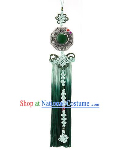 Korean National Accessories Bride Wedding Chinese Knot Jade Waist Pendant, Asian Korean Hanbok Green Tassel Waist Decorations for Women